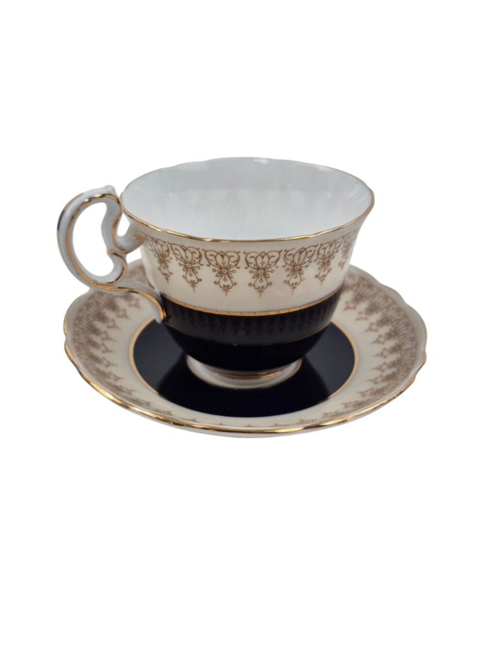 Aynsley Tea Cup Saucer Set Cobalt Blue Floral Bone China England Vintage 3 oz - Picture 7 of 10